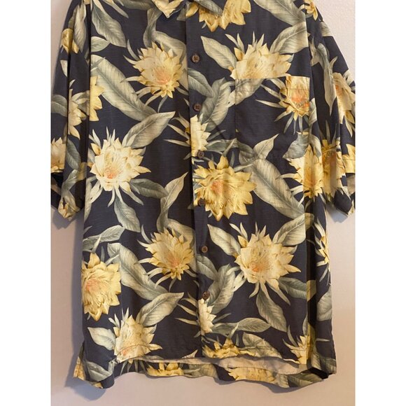 VTG Tommy Bahama Shirt SS Hawaiian Floral Yellow Green Black 100% Silk Men XL - Picture 7 of 13